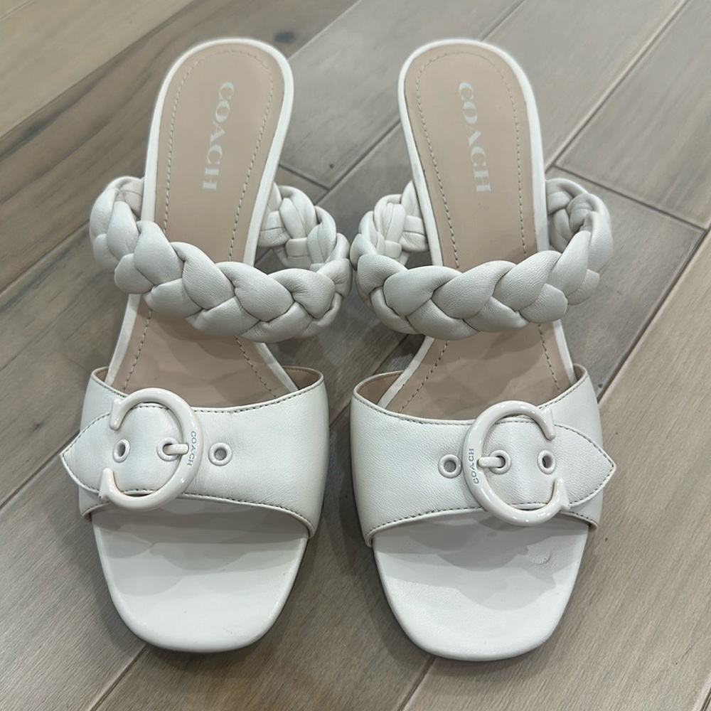 Coach Cream Braided Buckle Sandals